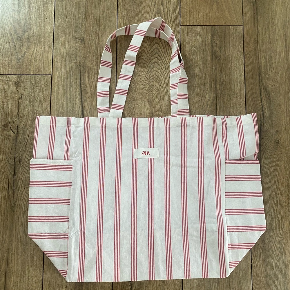 Zara Striped Tote Bag in Red and White, Beach Tote - Market Tote